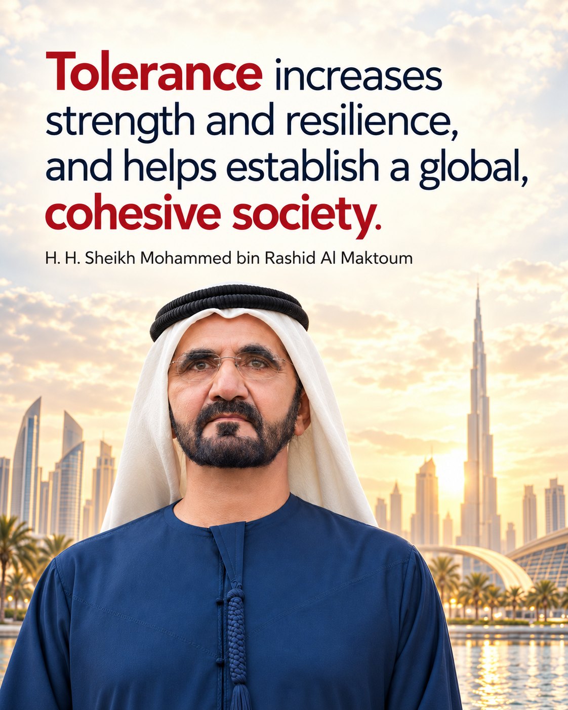 His Highness Sheikh Mohammed bin Rashid Al Maktoum with a quote on tolerance